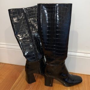 Sam Edelman Black leather Snakeskin Knee-high boot